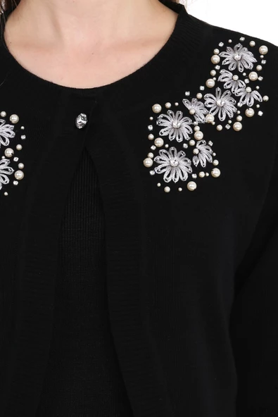 El Işi Süslemeli Yünlü Triko Bolero - Resim 4