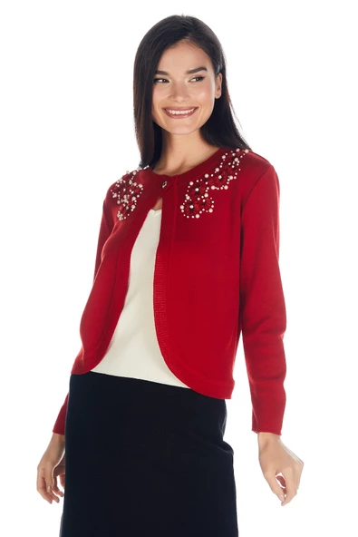 El Işi Süslemeli Yünlü Triko Bolero - Resim 7