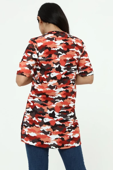Kadın Turuncu Kamuflaj Poly Tunik - Resim 2