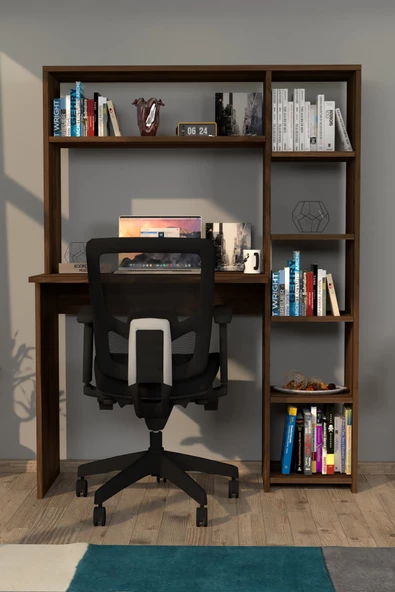 Moonlife Duru Kitaplıklı Çalışma Masası Ceviz ürün görseli 1