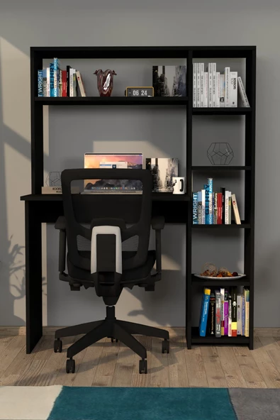 Moonlife Duru Kitaplıklı Çalışma Masası Siyah ürün görseli 1