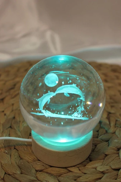 3D Led Işık Cam Küre Yunus 8 cm Renkli ürün görseli 1