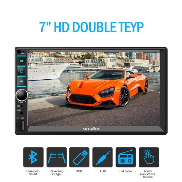 Megavox 7inç Double 4x60W Bluetooth Radyo Aux Rca + Geri Görüş Kamerası ürün görseli 1