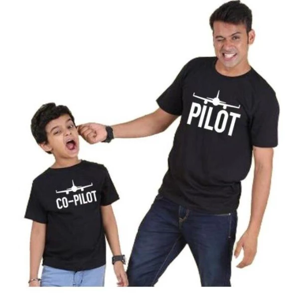 MODAVALS PİLOT/CO-PİLOT BABA ÇOCUK TSHIRT AİLE KOMBİN - SİYAH - Resim 2