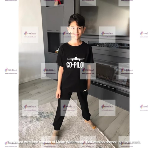MODAVALS PİLOT/CO-PİLOT BABA ÇOCUK TSHIRT AİLE KOMBİN - SİYAH - Resim 3