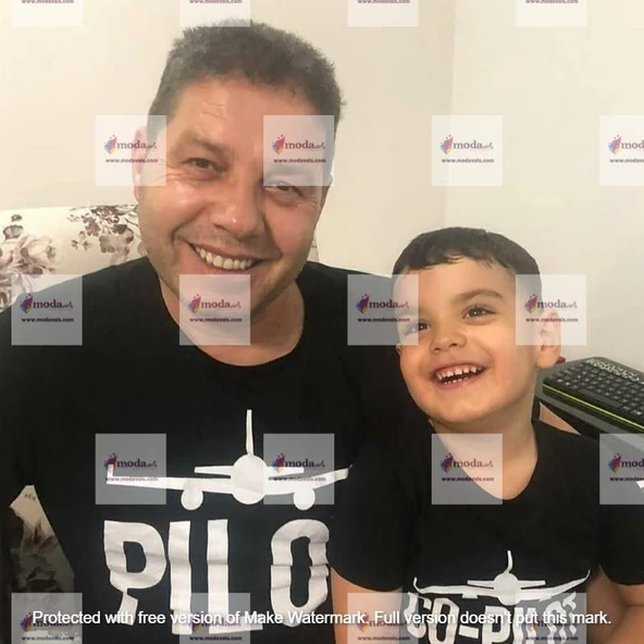 MODAVALS PİLOT/CO-PİLOT BABA ÇOCUK TSHIRT AİLE KOMBİN - SİYAH - Resim 4