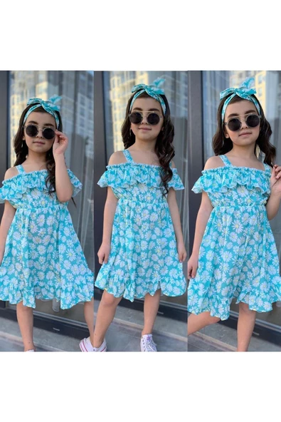 MODAVALS MİNT YEŞİLİ KARDEŞ KOMBİN KIZ ÇOCUK ELBİSE & BANDANA KOMBİN ürün görseli 1
