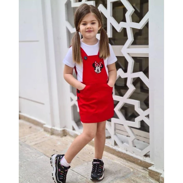 MODAVALS GABARDİN KARDEŞ KOMBİN MINNIE SLOPET & TSHIRT KOMBİN - KIRMIZI ürün görseli 1