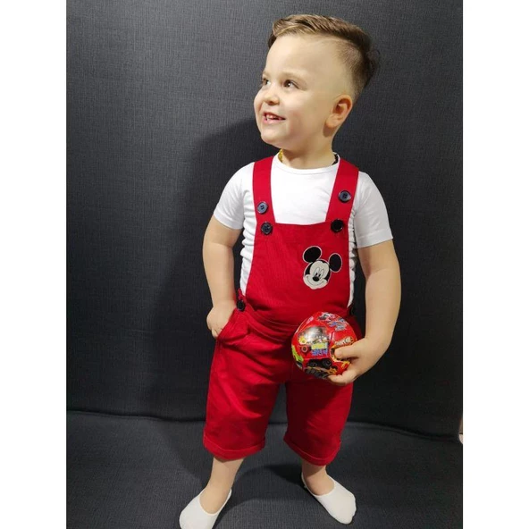 MODAVALS GABARDİN KARDEŞ KOMBİN MICKEY TULUM & TSHIRT KOMBİN  - KIRMIZI ürün görseli 1