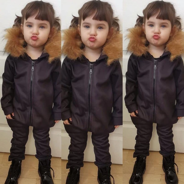 MODAVALS İTHAL KÜRKLÜ 3 İP ŞARDONLU UNISEX BEBEK VE ÇOCUK TULUM - KAHVE ürün görseli 1