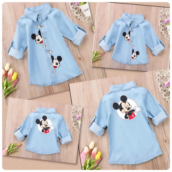 MODAVALS ANNE OĞUL MICKEY BASKILI TUNİK KOT GÖMLEK - Resim 7
