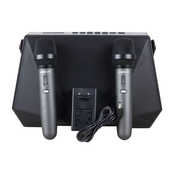 Shile SL-3A İki El Mikrofonlu Kumandalı USB/SD/BT Portatif Hoparlör ürün görseli 1
