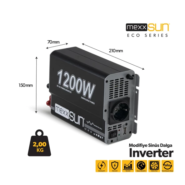MEXXSUN Modifiye sinüs 12V 1200W inverter - Resim 4