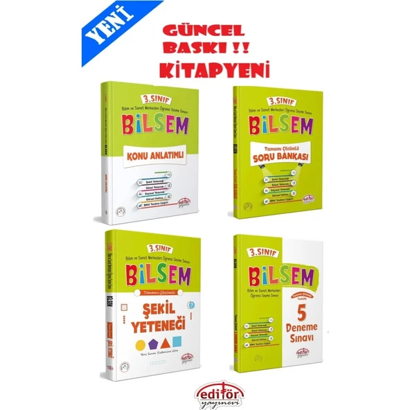 Editör 3. Sınıf Bilsem Hazırlık Kitapları 4 Lü Set Konu Soru Deneme Şekil ürün görseli 1