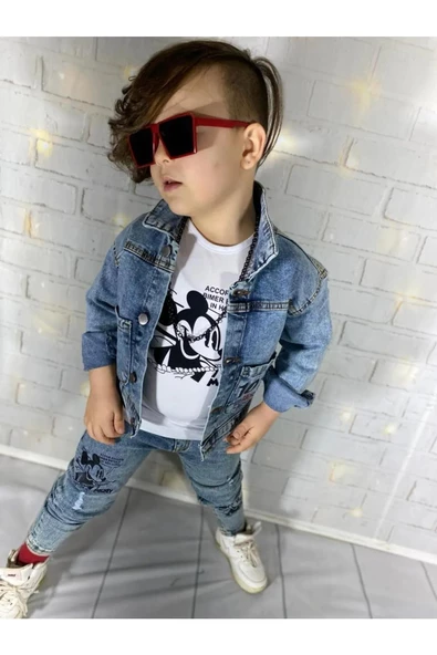 MODAVALS MICKEY BASKILI UZUN KOLLU ERKEK ÇOCUK KOT KOMBİN ürün görseli 1