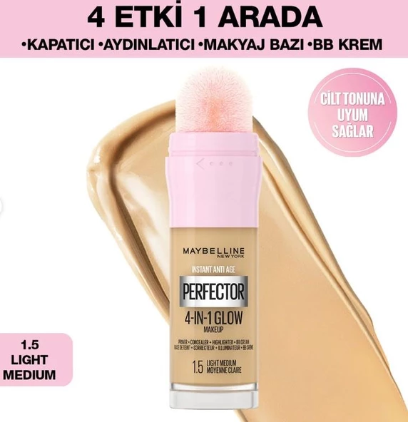 Maybelline New York Instant Perfector Glow 4 Etki 1 Arada Fondöten- 1.5 Light Medium 20 Ml ürün görseli 1