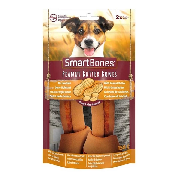 SmartBones Tavuklu Fıstık Ezmeli Medium Düğüm Kemik 2'li 158gr ürün görseli 1