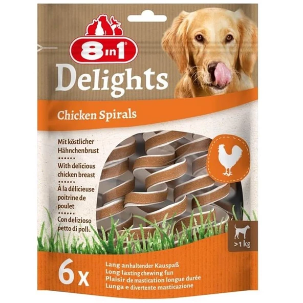 8in1 Delights Chicken Spirals Tavuklu Burgu Köpek Ödülü 6lı ürün görseli 1