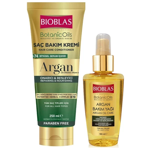 Bioblas Argan Yağlı Saç Bakım Kremi 250 ml + Bioblas Argan Saç Bakım Yağı 100 ml ürün görseli 1