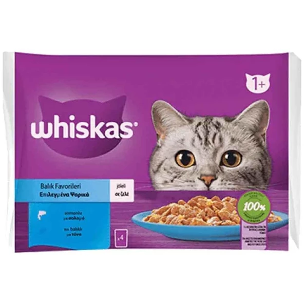 Whiskas Pouch Jöle İçinde Somonlu ve Ton Balıklı Yetişkin Kedi Konservesi 85gr (4'lü) ürün görseli 1