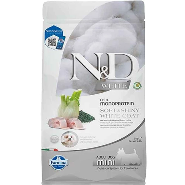 ND White Levrek Rezene ve Spirulina Küçük Irk Beyaz Köpek Maması 2 Kg ürün görseli 1