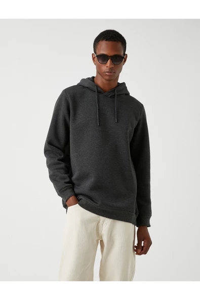Basic Kapşonlu Sweatshirt Şardonlu - Resim 6