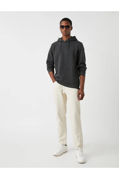 Basic Kapşonlu Sweatshirt Şardonlu - Resim 4