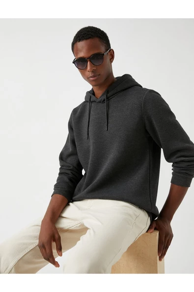 Basic Kapşonlu Sweatshirt Şardonlu - Resim 2