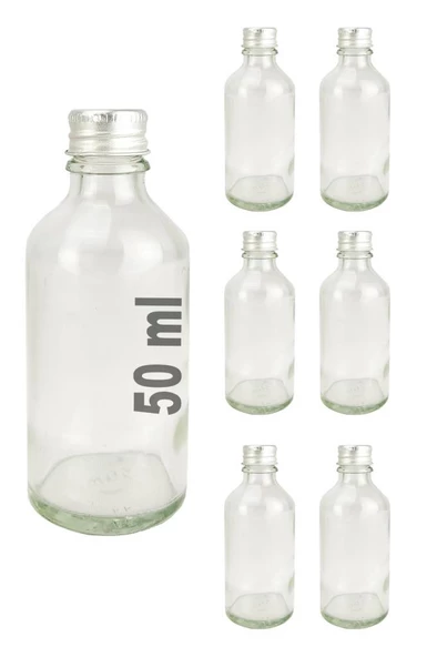 6’lı 50 ml Gümüş Metal Kapaklı Cam Zencefil Shot Şişesi Söz Nişan Hediyelik Kolonya Şişesi C1-1-149 ürün görseli 1