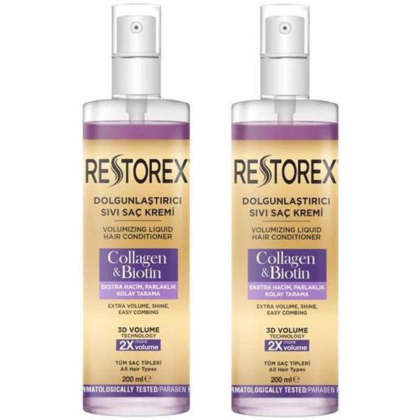 Restorex Collagen Ve Biotin Dolgunlaştırıcı Sıvı Saç Kremi 200 ml 2 ADET ürün görseli 1