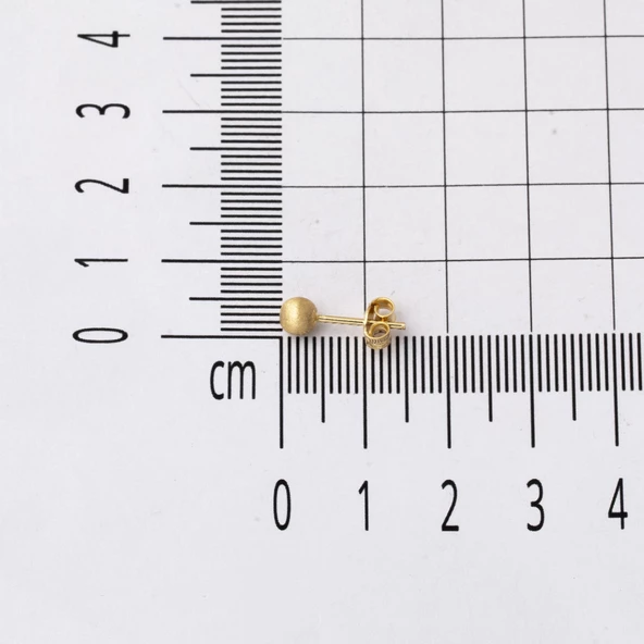 14 Ayar Altın Mat Top Küpe 4 mm. - Resim 4