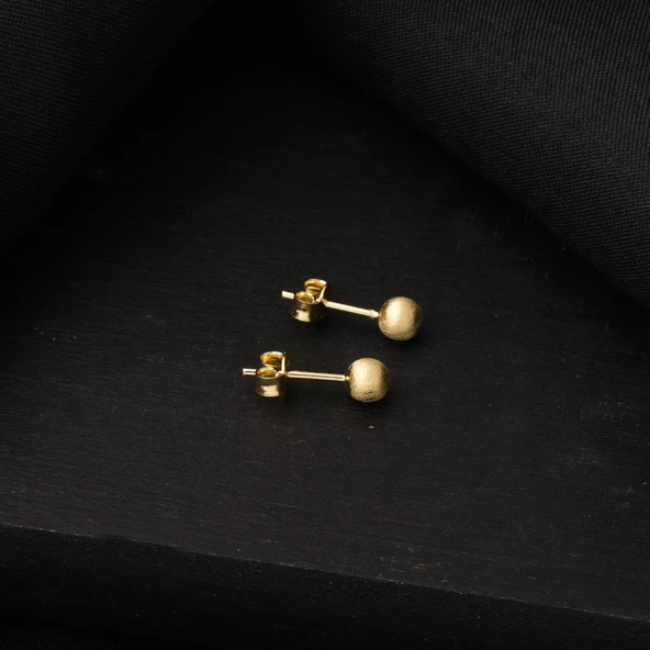 14 Ayar Altın Mat Top Küpe 4 mm. - Resim 6