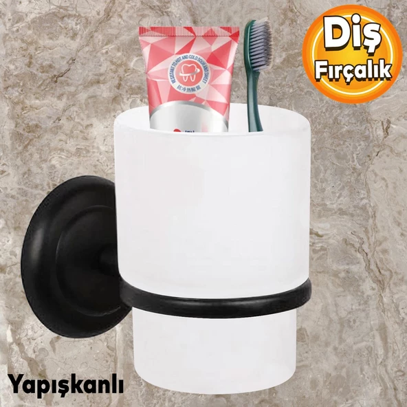 Diş Fırçalık Yapışkanlı Banyo Diş Fırçası Kabı Kutusu Siyah ürün görseli 1