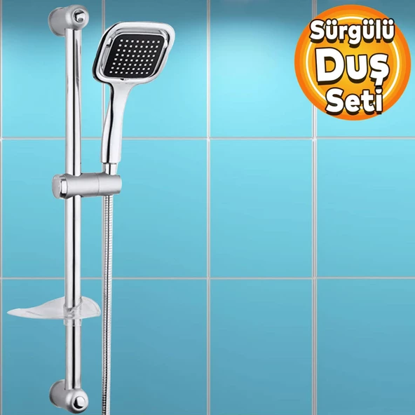 Duş Seti Sürgülü Banyo Duş Başlığı Seti Fiskiyesi Telefonu Kare Başlık Metal Hortum ürün görseli 1