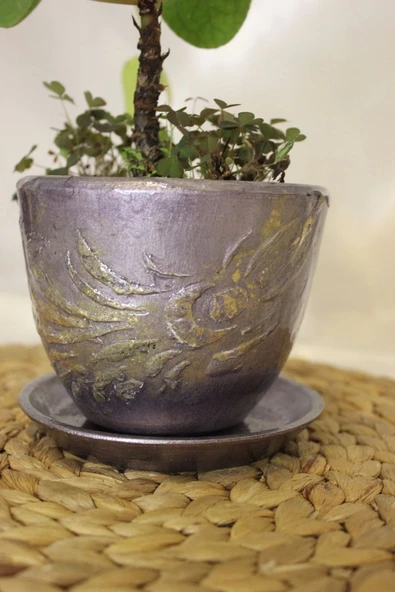 Saksı El İşi Hand Made Canlı Çiçekli mor ürün görseli 1