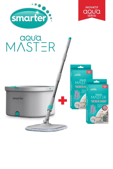 SMARTER AQUA MASTER TEMİZLİK SETİ + 2 ADET YEDEK MOP TEMİZ & KİRLİ SUYU AYIRMA ÖZELLİĞİ OTOMATİK TEMİZLİK SETİ MOP PASPAS ürün görseli 1
