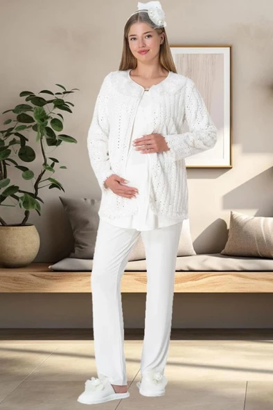 Mecit 5911 Ekru Peluş  3 Lü Pijama Sabahlık Tk ürün görseli 1