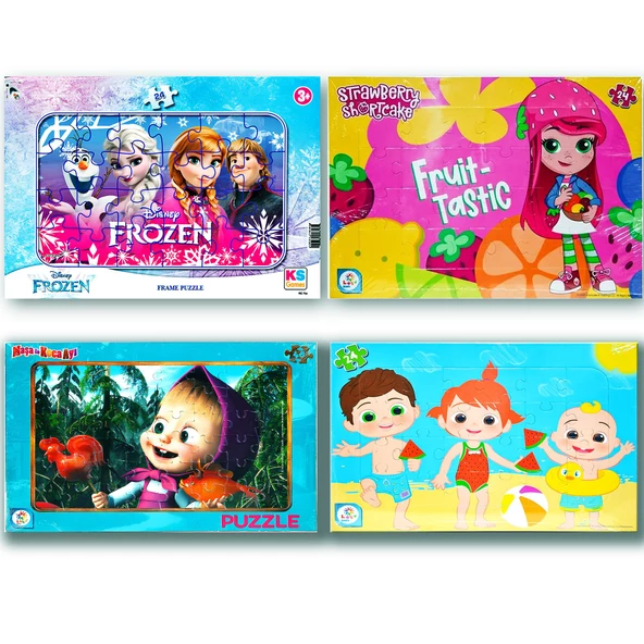 Frozen Elsa, Maşa İle Koca Ayı, Çilek Kız, Cocomelon Puzzle/Yapboz Set ürün görseli 1