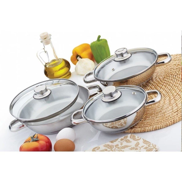 Gülsan Omlet Set Paslanmaz Çelik 6 Parça Cam Kapak ürün görseli 1