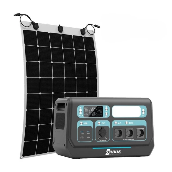 Orbus 2200W Taşınabilir Güç Kaynağı + 110W Esnek Güneş Paneli ürün görseli 1