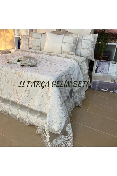 Sevdam 11 Parça Krem Çeyizlik Gelin Seti %100 Pamuk ürün görseli 1