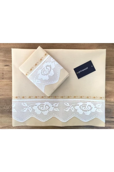 Rose Dantelli Pikolu Çift Kişilik Nevresim Takımı Cappuçino ürün görseli 1