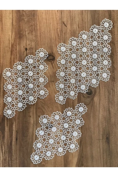 3 Parça Iğne Oyalı Yatak Odası Takımı Krem 17x25 25x40 Ebatındadır ürün görseli 1