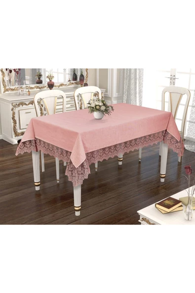 Fransız Dantelli Linen Mira Masa Örtüsü Pudra ürün görseli 1