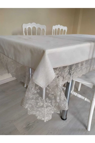 Fransız Dantelli Linen Mira Masa Örtüsü ürün görseli 1