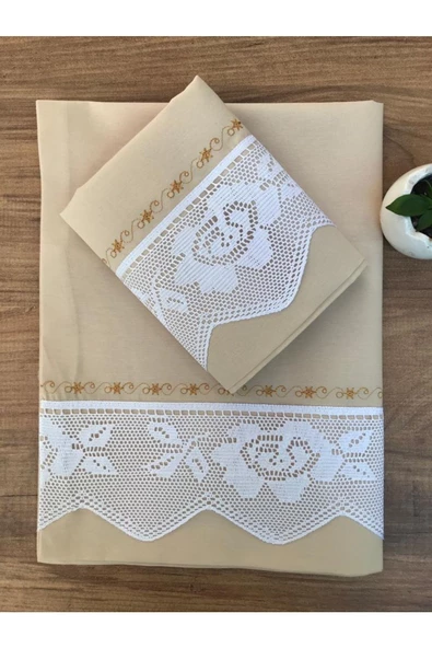 Rose Dantelli Pikolu 2 Li Yastık Kılıfı Cappuçino ürün görseli 1