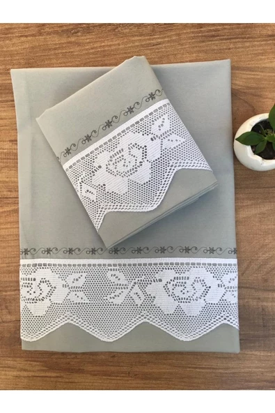 Rose Pikolu Dantelli 2 Li Yastık Kılıfı Gri ürün görseli 1