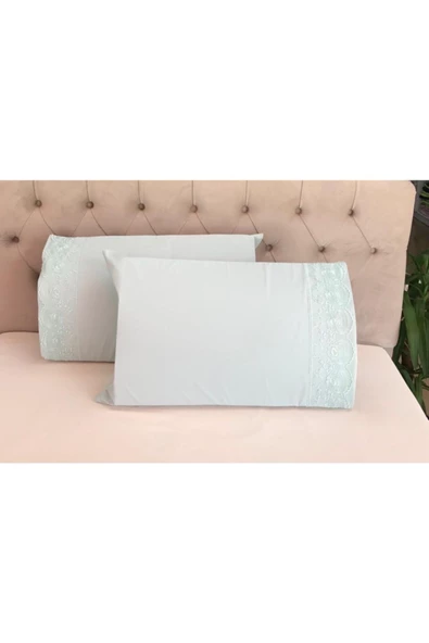 Firuze Fransız Güpürlü Nil Yeşili 2'li Yastık Kılıfı 50&70 ürün görseli 1
