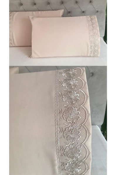 Zambak Fransız Güpürlü Cappuccino 2li Yastık Kılıfı 50x70 ürün görseli 1