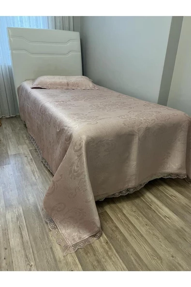 Annoow Tek Kişilik Brokar Yatak Örtüsü Pike Takımı Pudra ürün görseli 1